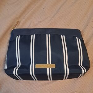 Navy Striped Cosmetic Bag with Gold Accents